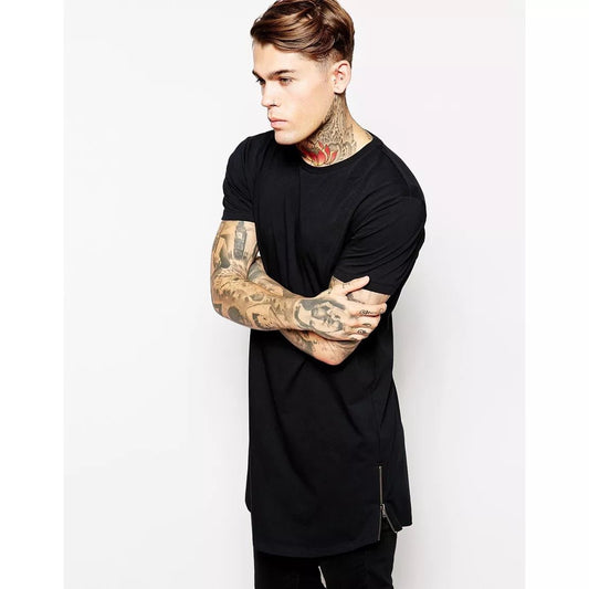 2023 MRMT Mens Zipper Long T-Shirt Black Men's Cotton T Shirts Tee Tops Man Clothing Extra Long T Shirt For Male Brand Tee shirt