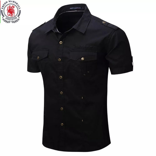 2023 New Fashion Mens Cargo Shirt Casual Shirt Solid Short Sleeve Shirts Multi Pocket Work Shirt Plus Size 100% Polyester Tops