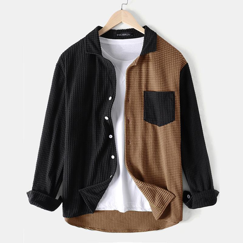 Men Shirt Patchwork 2022 Turn Down Collar Long Sleeve Chic Blouse Streetwear Button Casual Camisas Hombre Men Clothing 7 Men Shirt Patchwork 2022 Turn Down Collar Long Sleeve Chic Blouse Streetwear Button Casual Camisas Hombre Men Clothing 7 Foreverking