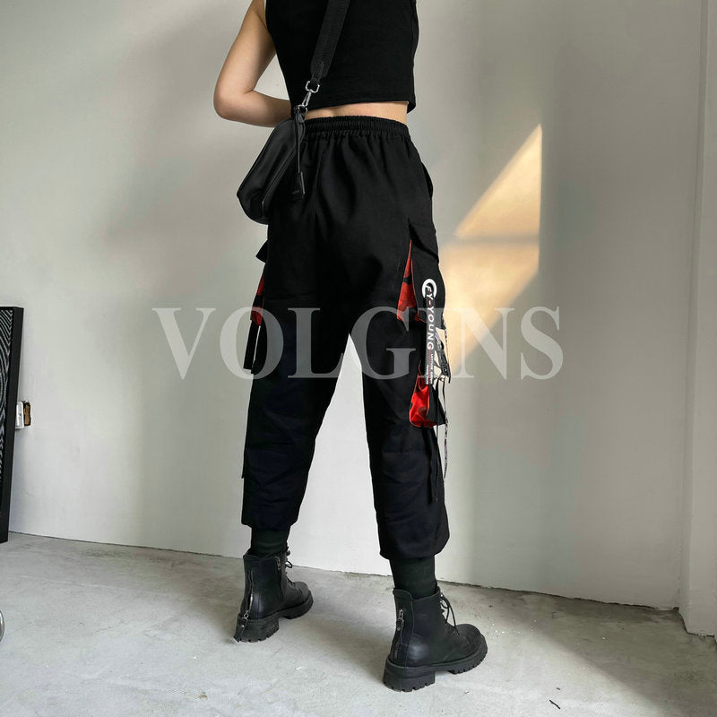 Women&#39;s Cargo Pants Ribbon Pocket Jogger Elastic Waist High Streetwear Harajuku Pant Punk Cotton Females Trousers 2022 New Women&#39;s Cargo Pants Ribbon Pocket Jogger Elastic Waist High Streetwear Harajuku Pant Punk Cotton Females Trousers 2022 New Foreverking