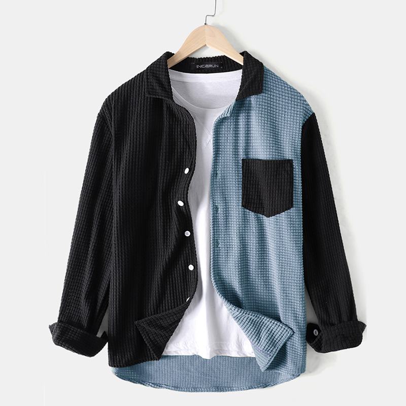 Men Shirt Patchwork 2022 Turn Down Collar Long Sleeve Chic Blouse Streetwear Button Casual Camisas Hombre Men Clothing 7 Men Shirt Patchwork 2022 Turn Down Collar Long Sleeve Chic Blouse Streetwear Button Casual Camisas Hombre Men Clothing 7 Foreverking