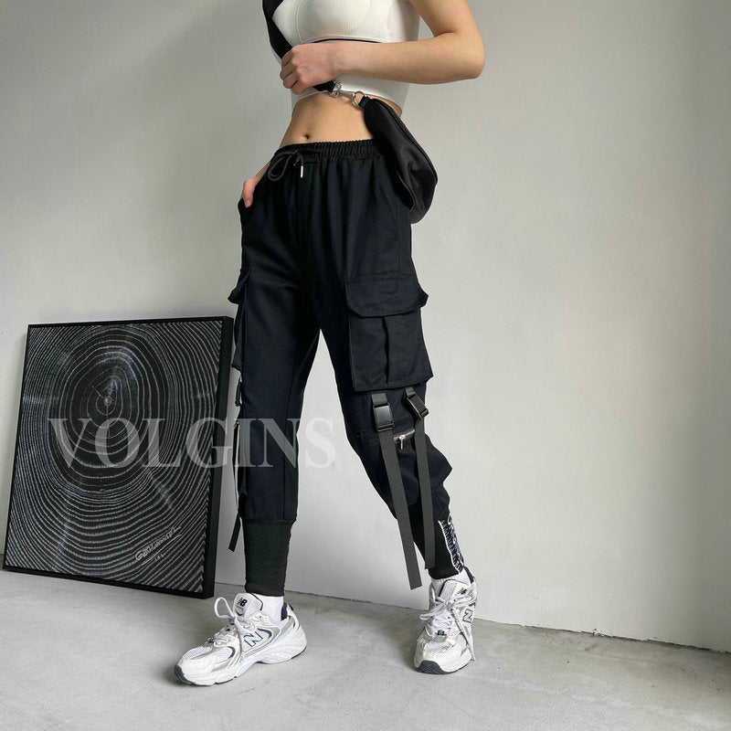 Women&#39;s Cargo Pants Ribbon Pocket Jogger Elastic Waist High Streetwear Harajuku Pant Punk Cotton Females Trousers 2022 New Women&#39;s Cargo Pants Ribbon Pocket Jogger Elastic Waist High Streetwear Harajuku Pant Punk Cotton Females Trousers 2022 New Foreverking