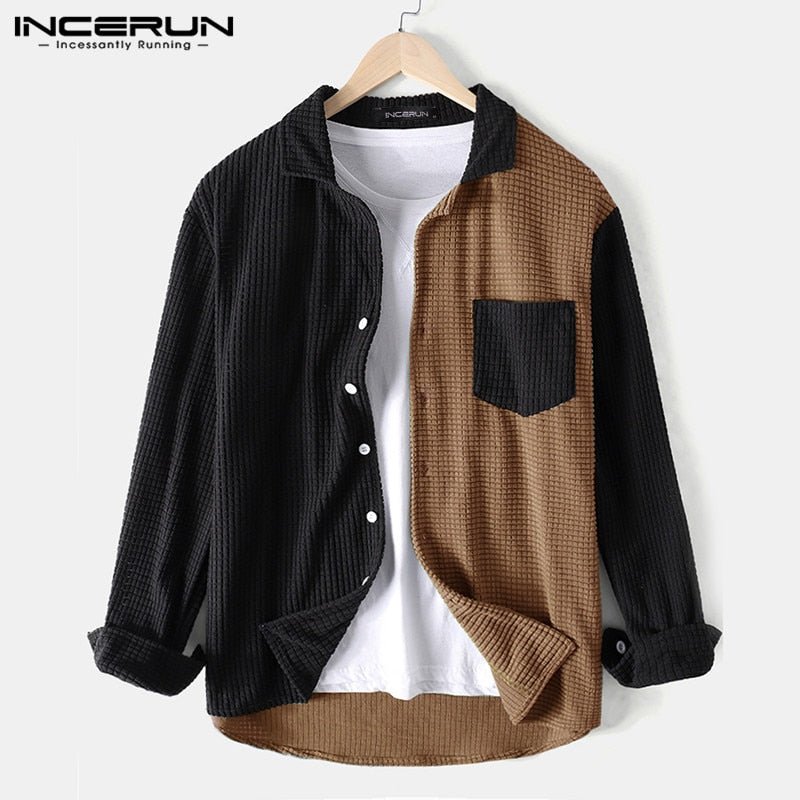 Men Shirt Patchwork 2022 Turn Down Collar Long Sleeve Chic Blouse Streetwear Button Casual Camisas Hombre Men Clothing 7 Men Shirt Patchwork 2022 Turn Down Collar Long Sleeve Chic Blouse Streetwear Button Casual Camisas Hombre Men Clothing 7 Foreverking