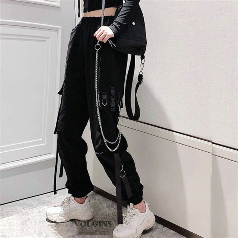 Women&#39;s Cargo Pants Ribbon Pocket Jogger Elastic Waist High Streetwear Harajuku Pant Punk Cotton Females Trousers 2022 New Women&#39;s Cargo Pants Ribbon Pocket Jogger Elastic Waist High Streetwear Harajuku Pant Punk Cotton Females Trousers 2022 New Foreverking