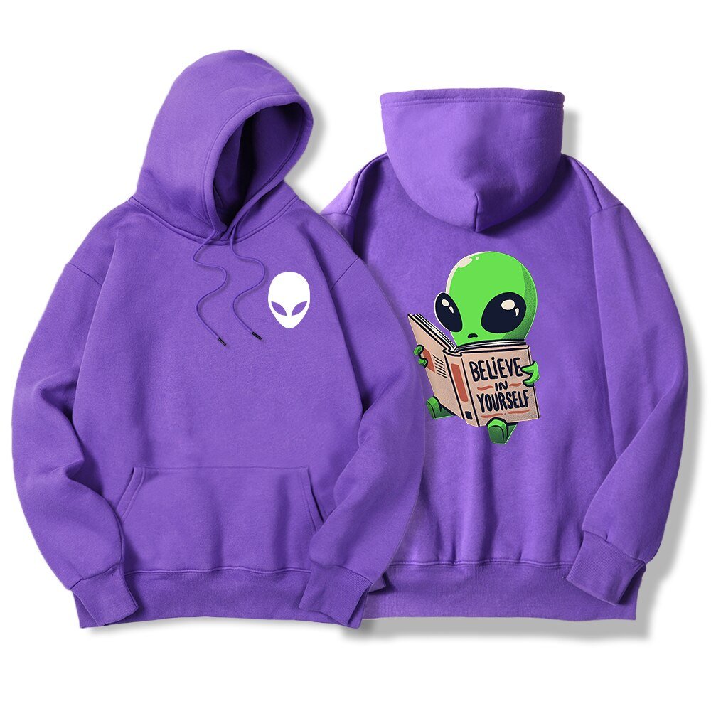 Cartoon Alien Believe In Yourself Hoodies Men Funny Hip Hop Sweatshirts Autumn Cool Casual Hooded Male Fashion Harajuku Hoodie