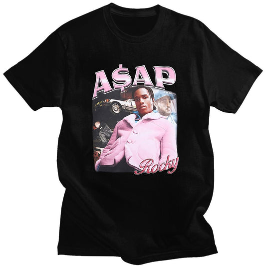 Hot Sale ASAP Rocky Portrait Graphic Aesthetics T-shirts Hip Hop Cotton Short Sleeve Loose freeshipping - Foreverking