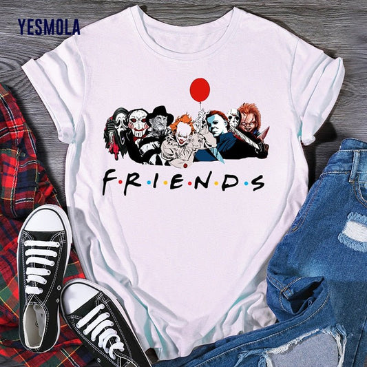 Horror Friends Halloween T-shirt Female Friends Tv Show Women Casual Short Sleeve Fashion 90s Anime Tshirt Top Tees freeshipping - Foreverking