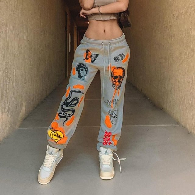 InstaHot Women Sweat Pant Harajuku Cartoon Printed Trousers Jogger 2022 Drawstring Cargo Pant Streetwear Casual Sweatpant Autumn freeshipping - Foreverking