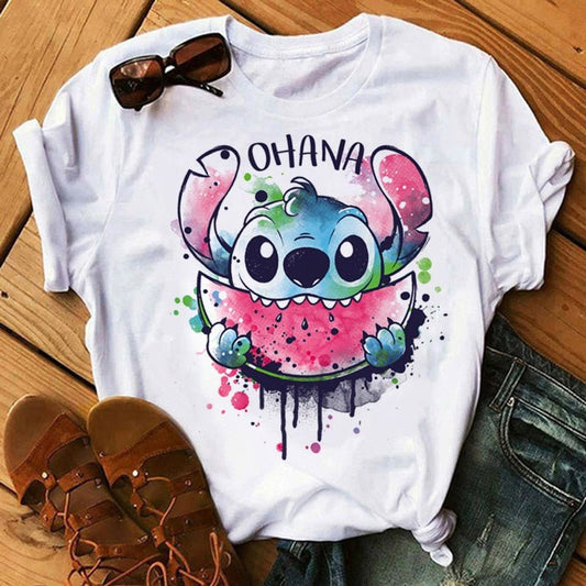 Kawaii Disney Cartoon Stitch T Shirt  Ohana Lilo Stitch Graphic Tees Summer Tops T-shirt Female freeshipping - Foreverking