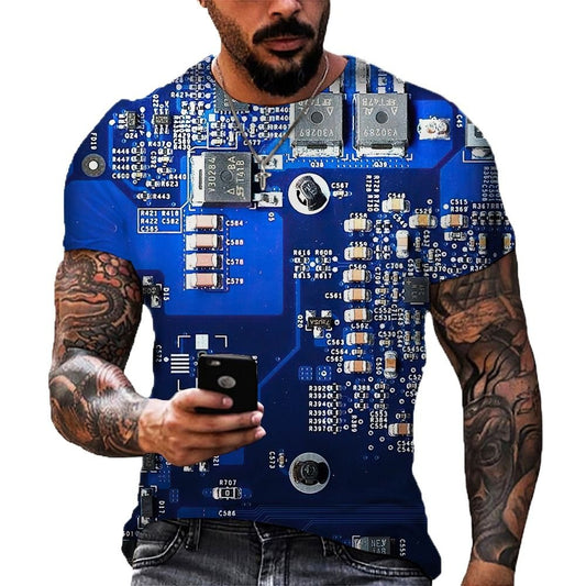 Fashion Electronic Chip Men Short Sleeve Punk Style Male  T Shirt Unisex Top freeshipping - Foreverking