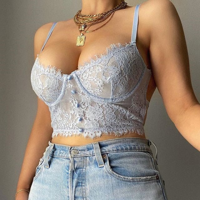 Backless Lace Camisole Women Backless Crop Top 2022 Ladies Summer Vintage Underwire Sexy Vest Top freeshipping - Foreverking