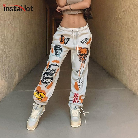 InstaHot Women Sweat Pant Harajuku Cartoon Printed Trousers Jogger 2022 Drawstring Cargo Pant Streetwear Casual Sweatpant Autumn freeshipping - Foreverking