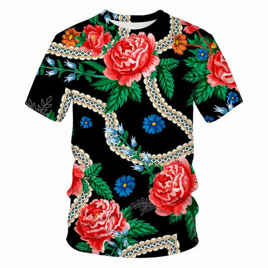 2022 Summer Fashion New rose 3D flower Printing Pattern Men&#39;s Short Sleeve Trend Casual T-shirt Apparel art Men clothing Tops freeshipping - Foreverking