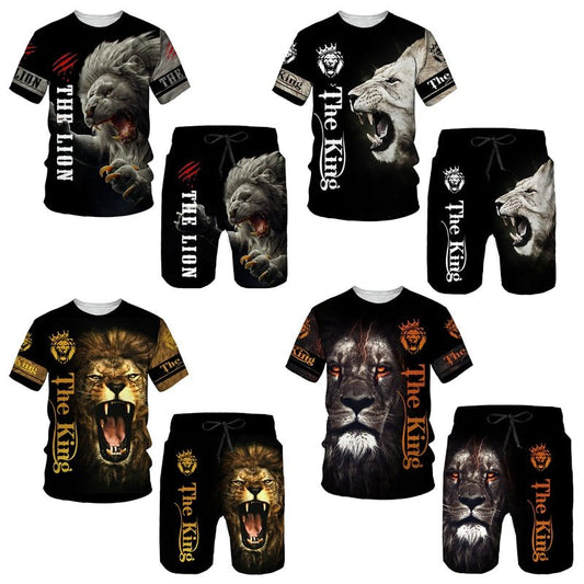 Summer 3D Printed Men&#39;s T-shirt Shorts Set Ferocious Lion Men&#39;s Sportswear Tracksuit O Neck Short Sleeve Cool Men&#39;s Clothing Su freeshipping - Foreverking