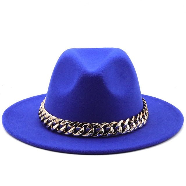 Fedora Blue Black Fedora Hat Oversized Chain Accessory Bag Hat For Women Fashion Luxury New Hat Latest Chain Two-piece Set шапка freeshipping - Foreverking