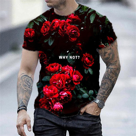 Print rose flower hip-hop T-shirt for men and women 3D machine printed oversized top Harajuku style summer short sleeves freeshipping - Foreverking