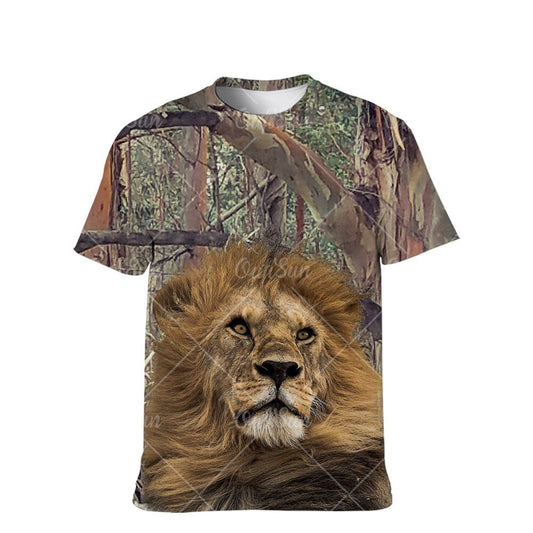 Summer Casual  Outdoor T-shirt Camouflage Hunting Animal Lion 3D printing Top Fashion O-Neck Street Punk Oversized T-Shirt freeshipping - Foreverking